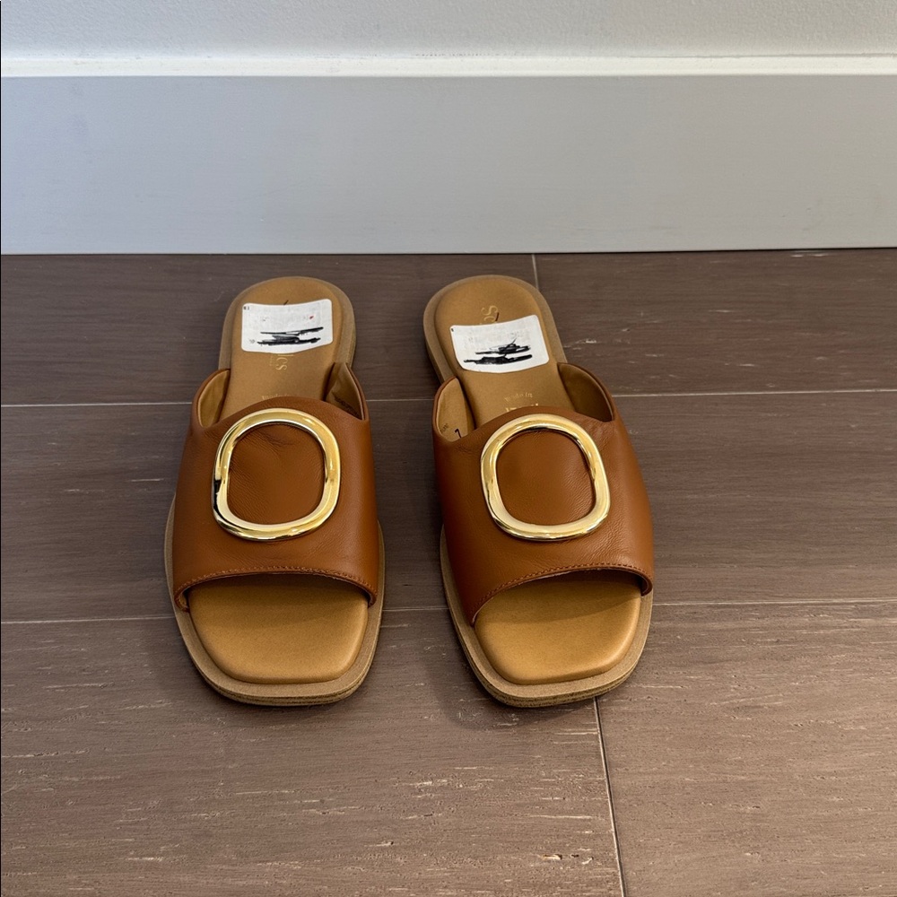 NWT Seychelles End Of Time Slide leather tan brown comfy casual Sandals size 7 - Picture 3 of 5